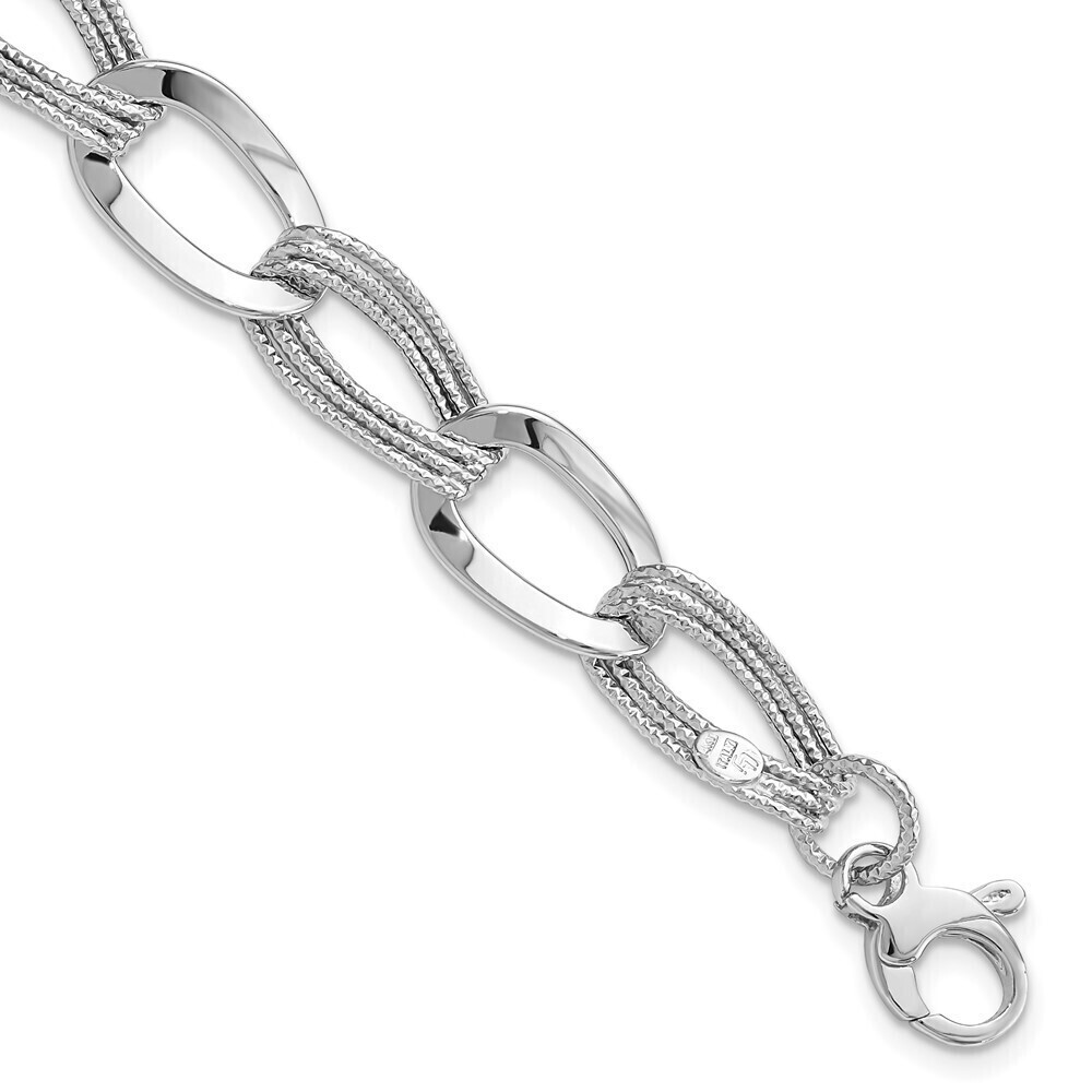 Kazi Luxury 14k White Gold Polished Fancy Link Bracelet